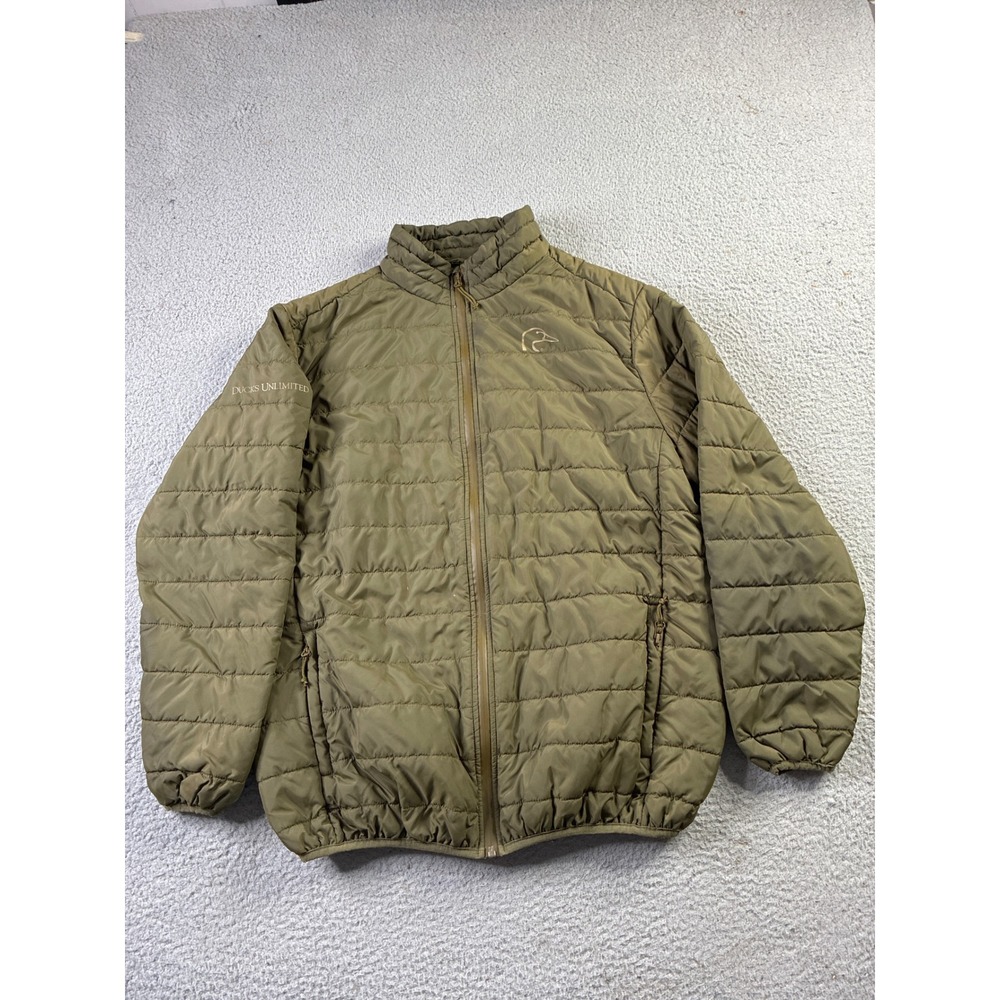Ducks Unlimited Puffer Jacket Mens 2XL Olive Green Quilted Full Zip Lightweight